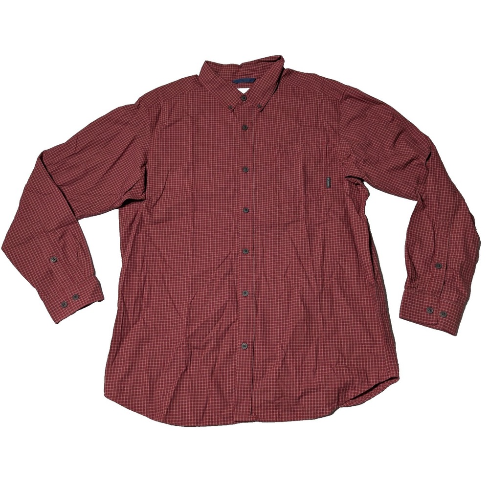 Columbia Rapid Rivers II Burgundy Plaid Check Button-Up Shirt - Men Large EUC